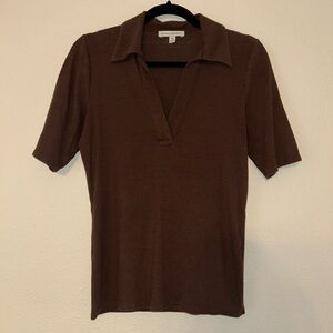 Banana Republic Ribbed Elbow Sleeve Polo- Brown